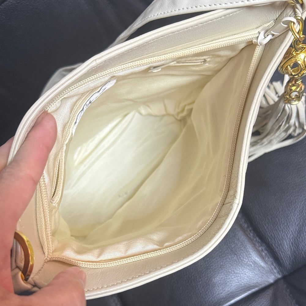 Paris Cream Leather Tassel Crossbody Bag with Gold Accents - Picture 9 of 14